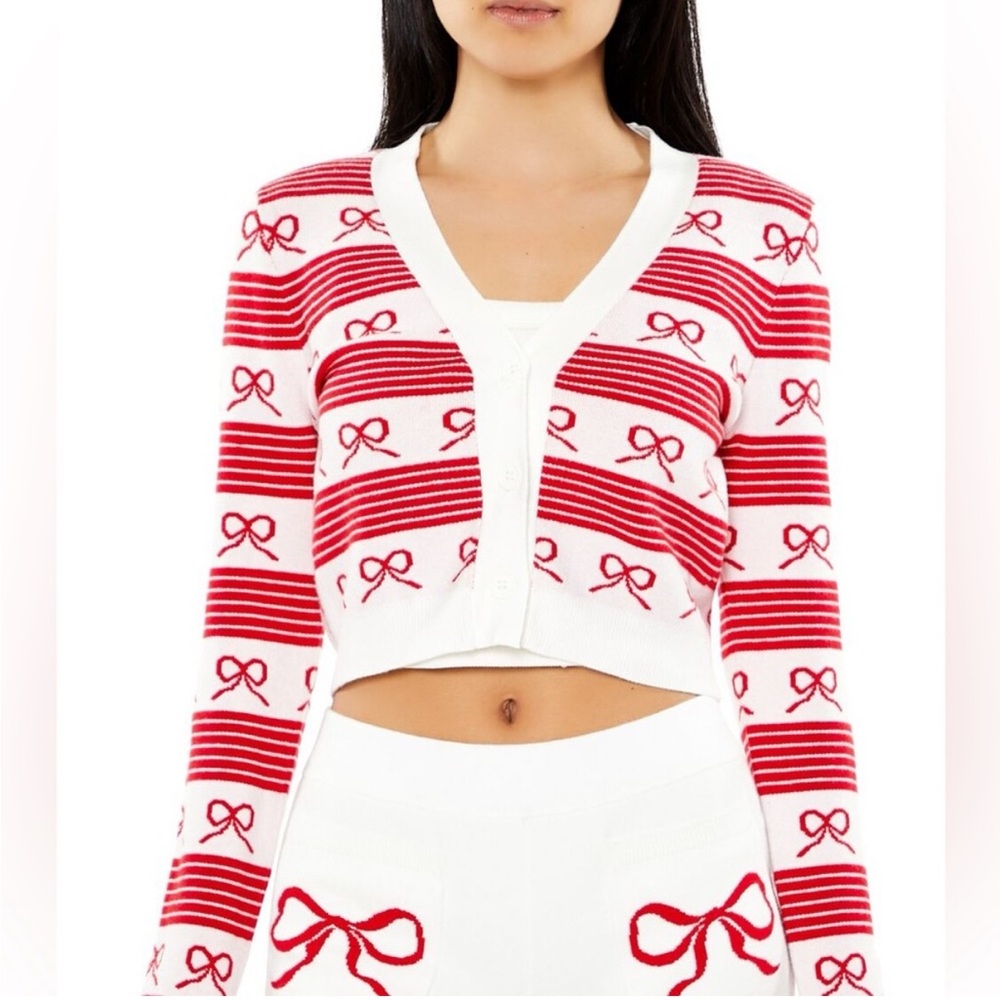 Forever 21 Cropped Bow Cardigan Sweater